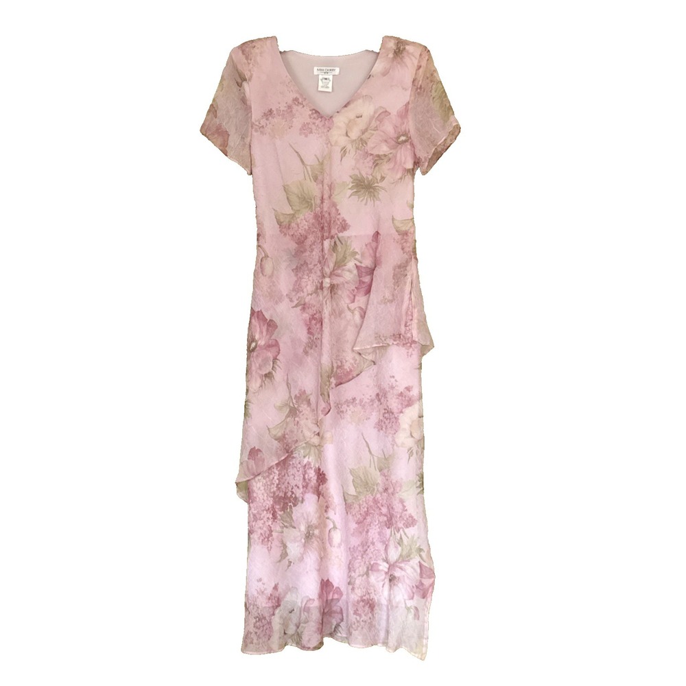 Vintage Layered Dress 14 Pink Floral Maxi Wedding Friends 90s